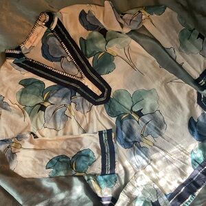 Tory Burch Navy and White Patterned Blouse